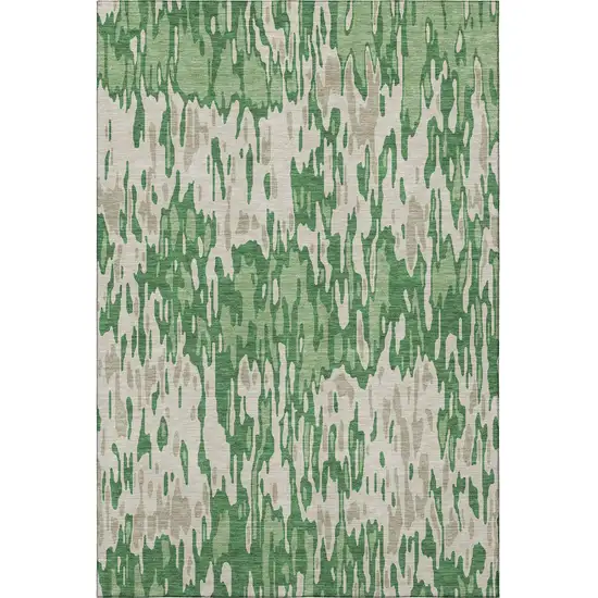 Green Beige And Taupe Striped Washable Area Rug With UV Protection Photo 3