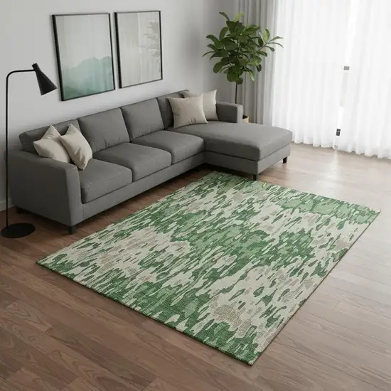 Green Beige And Taupe Striped Washable Area Rug With UV Protection Photo 2