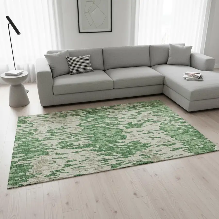 Green Beige And Taupe Striped Washable Area Rug With UV Protection Photo 2