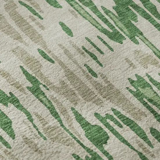 Green Beige And Taupe Striped Washable Area Rug With UV Protection Photo 8