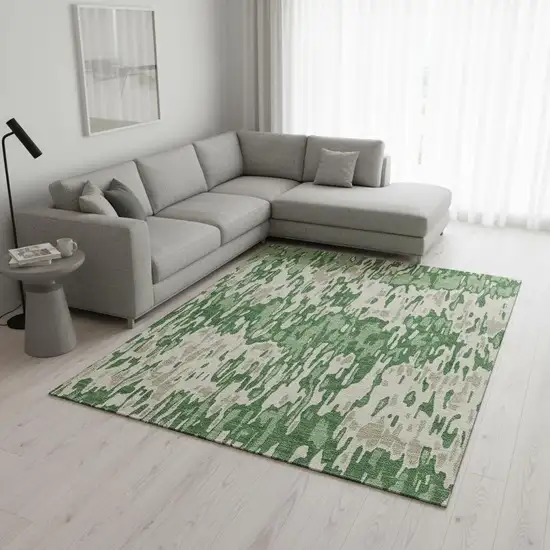 Green Beige And Taupe Striped Washable Area Rug With UV Protection Photo 2