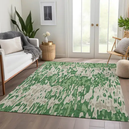 Green Beige And Taupe Striped Washable Area Rug With UV Protection Photo 6