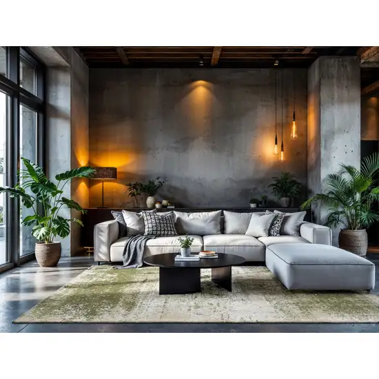 Green Beige And White Abstract Washable Area Rug With UV Protection Photo 5