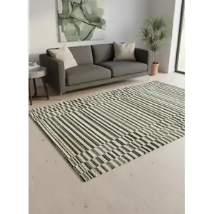 Photo of Green Black And Beige Striped Area Rug