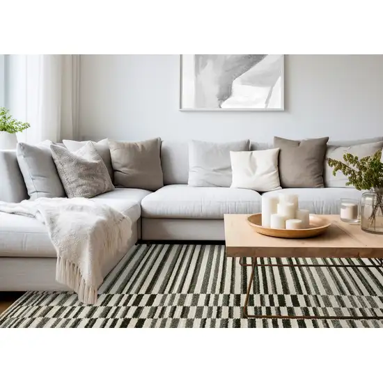 Green Black And Beige Striped Area Rug Photo 5