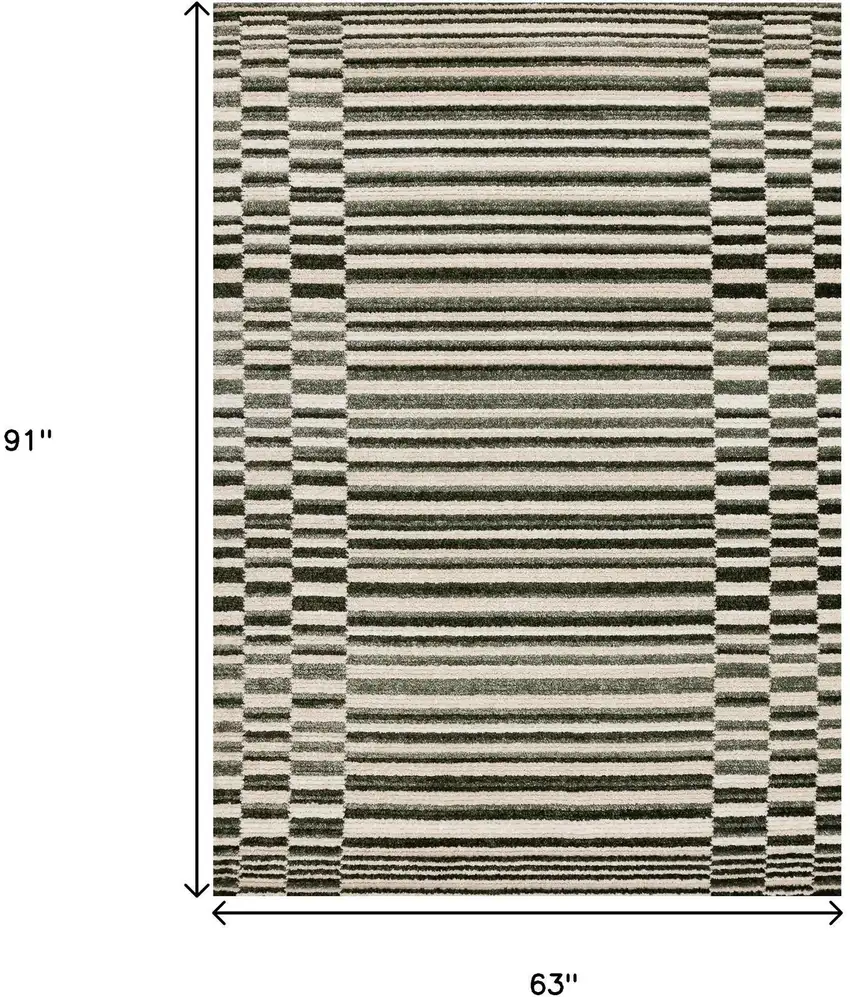 Green Black And Beige Striped Area Rug Photo 3