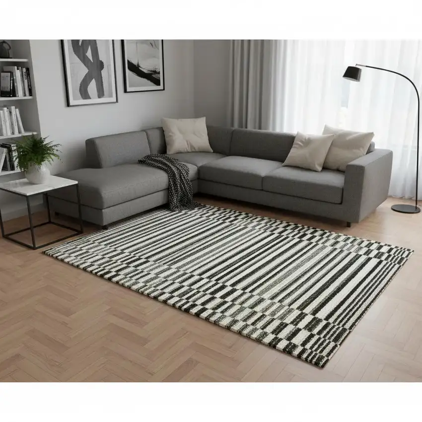 Green Black And Beige Striped Area Rug Photo 1