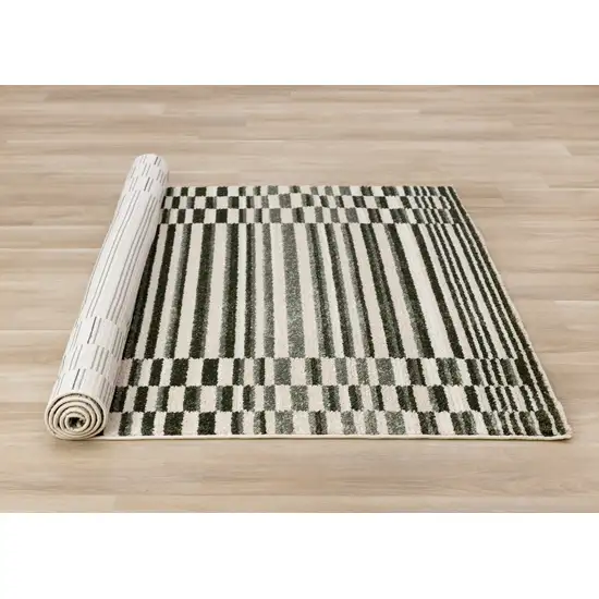 Green Black And Beige Striped Area Rug Photo 7