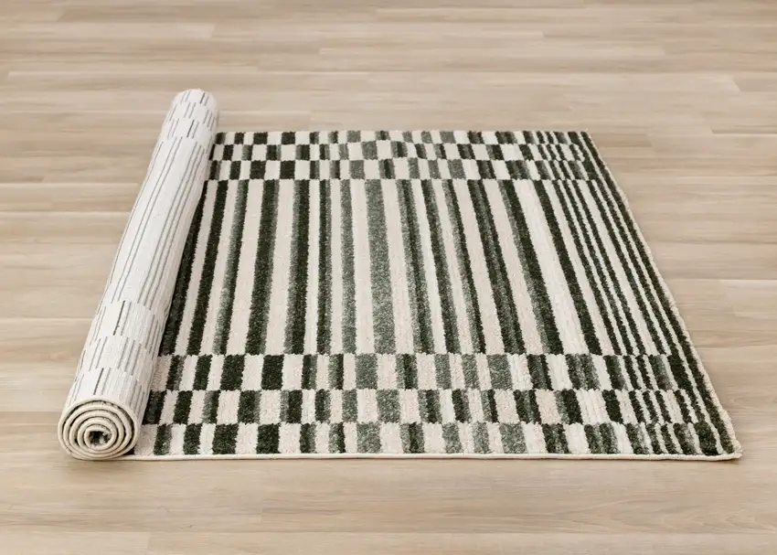 Green Black And Beige Striped Area Rug Photo 7
