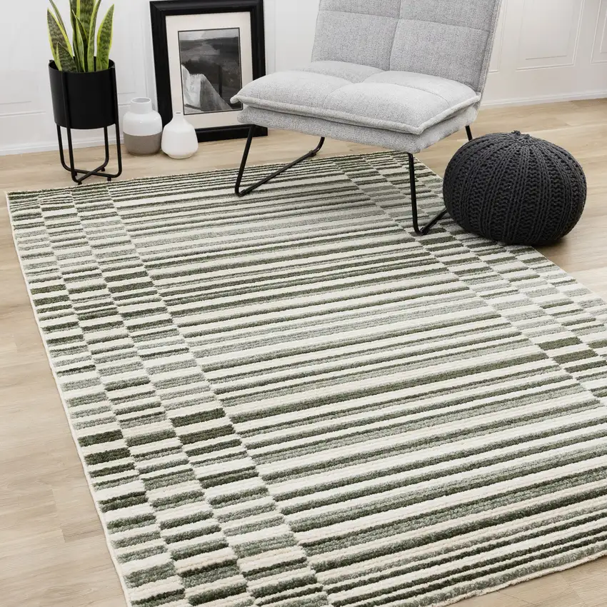 Green Black And Beige Striped Area Rug Photo 5