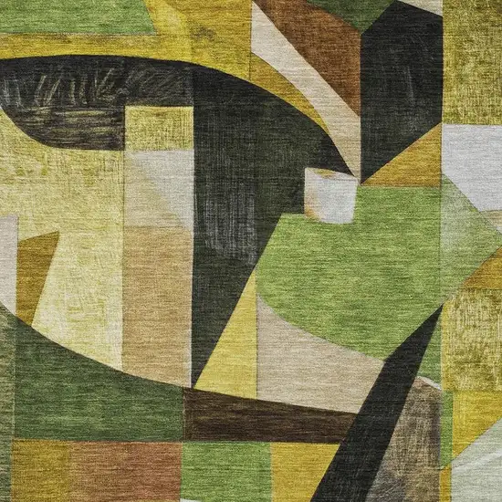Green Black And Gold Abstract Washable Area Rug With UV Protection Photo 2
