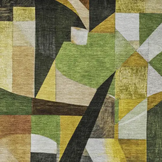 Green Black And Gold Abstract Washable Area Rug With UV Protection Photo 2
