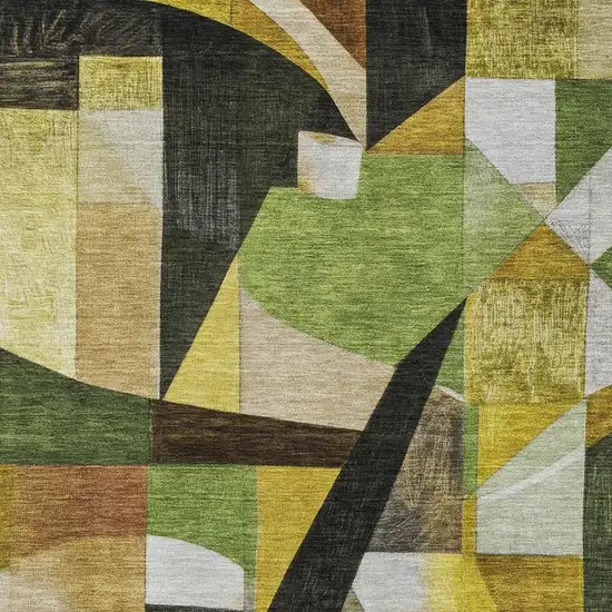 Green Black And Gold Abstract Washable Area Rug With UV Protection Photo 2