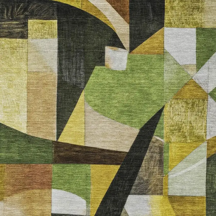 Green Black And Gold Abstract Washable Area Rug With UV Protection Photo 2