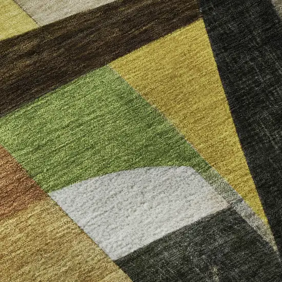 Green Black And Gold Abstract Washable Area Rug With UV Protection Photo 9