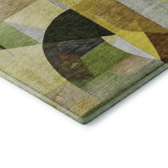 Green Black And Gold Abstract Washable Area Rug With UV Protection Photo 7