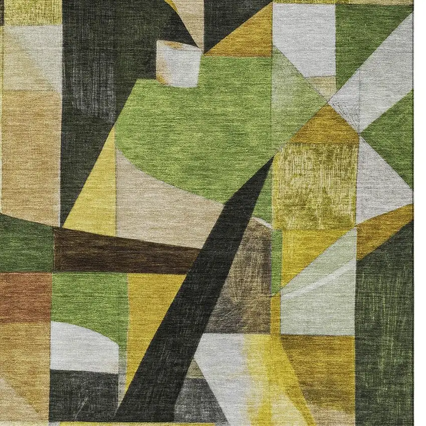 Green Black And Gold Abstract Washable Area Rug With UV Protection Photo 2