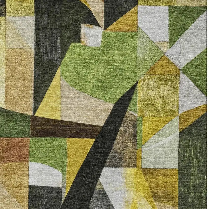 Green Black And Gold Abstract Washable Area Rug With UV Protection Photo 2