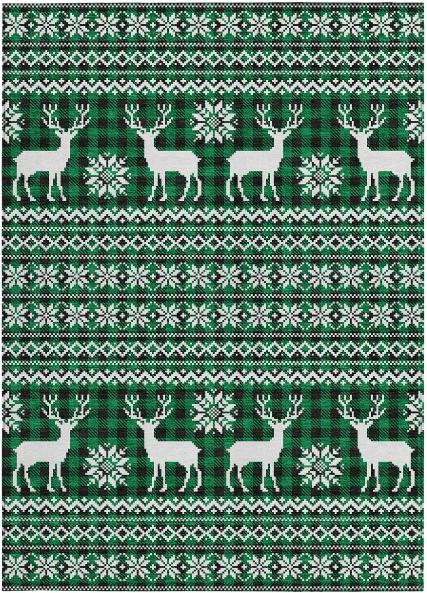 Green Black And Ivory Animal Print Washable Indoor Outdoor Area Rug Photo 1