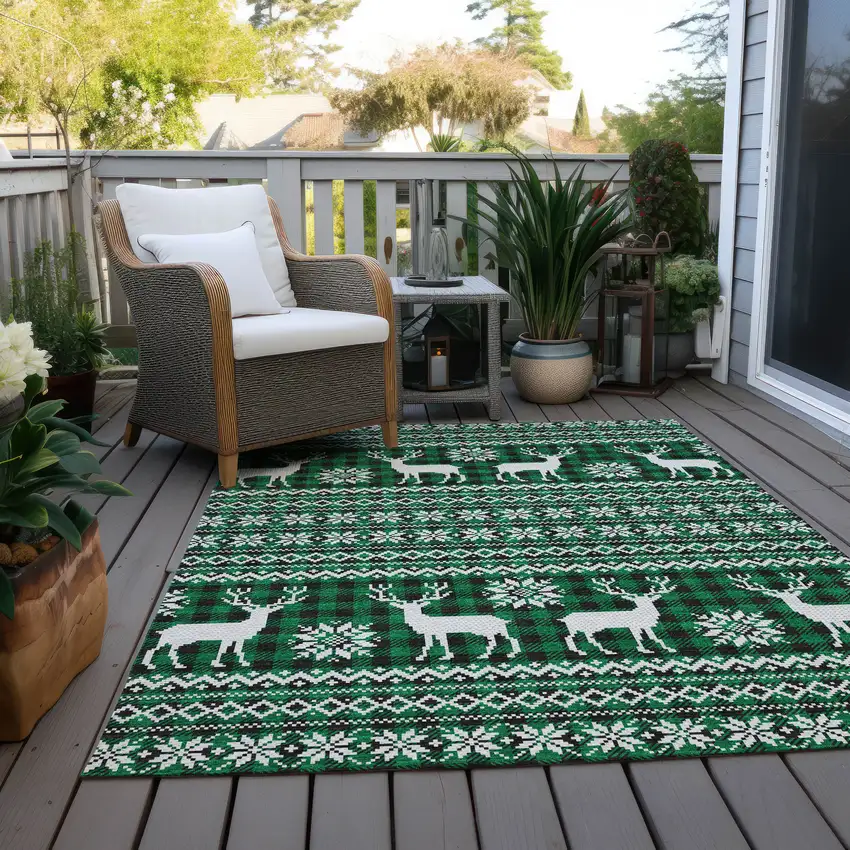 Green Black And Ivory Animal Print Washable Indoor Outdoor Area Rug Photo 7