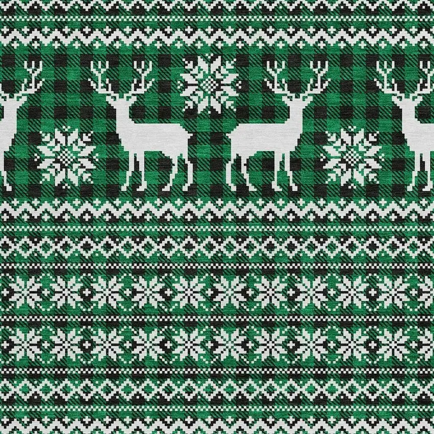 Green Black And Ivory Animal Print Washable Indoor Outdoor Area Rug Photo 3