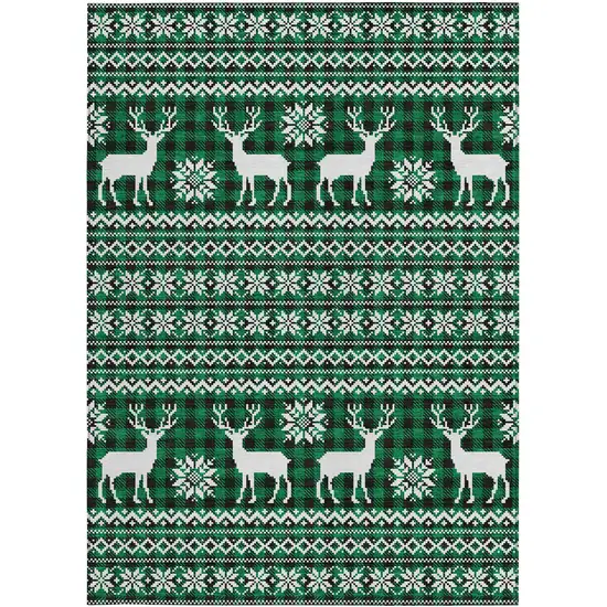 Green Black And Ivory Animal Print Washable Indoor Outdoor Area Rug Photo 1