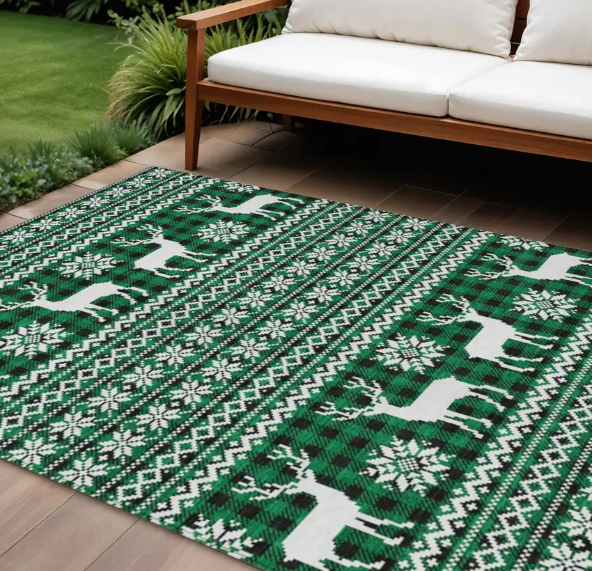 Green Black And Ivory Animal Print Washable Indoor Outdoor Area Rug Photo 2