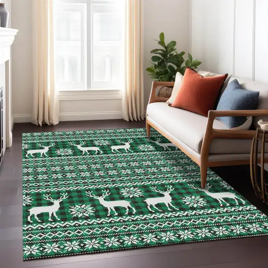 Green Black And Ivory Animal Print Washable Indoor Outdoor Area Rug Photo 6