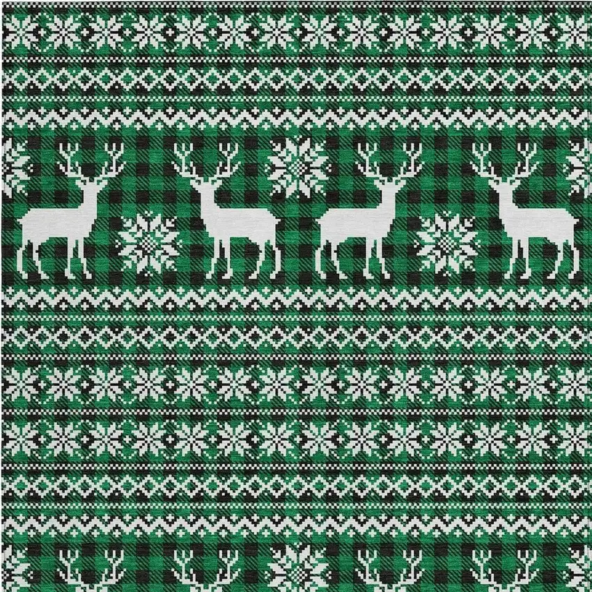 Green Black And Ivory Animal Print Washable Indoor Outdoor Area Rug Photo 3