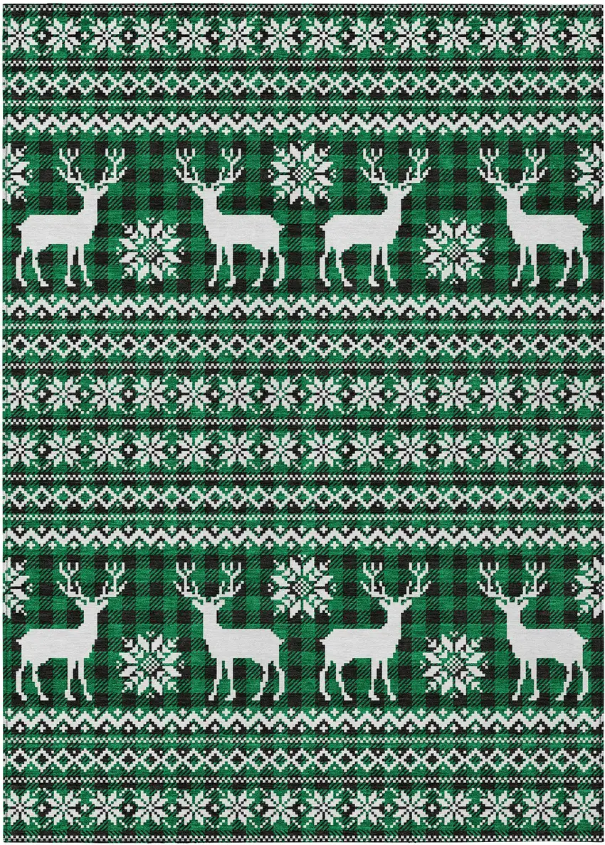 Green Black And Ivory Animal Print Washable Indoor Outdoor Area Rug Photo 8