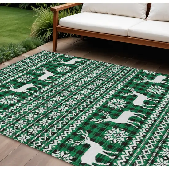 Green Black And Ivory Animal Print Washable Indoor Outdoor Area Rug Photo 2