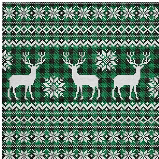 Green Black And Ivory Animal Print Washable Indoor Outdoor Area Rug Photo 3