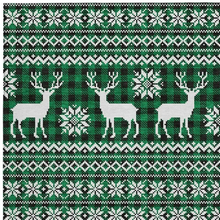 Green Black And Ivory Animal Print Washable Indoor Outdoor Area Rug Photo 3