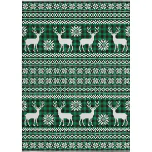 Photo of Green Black And Ivory Animal Print Washable Indoor Outdoor Area Rug