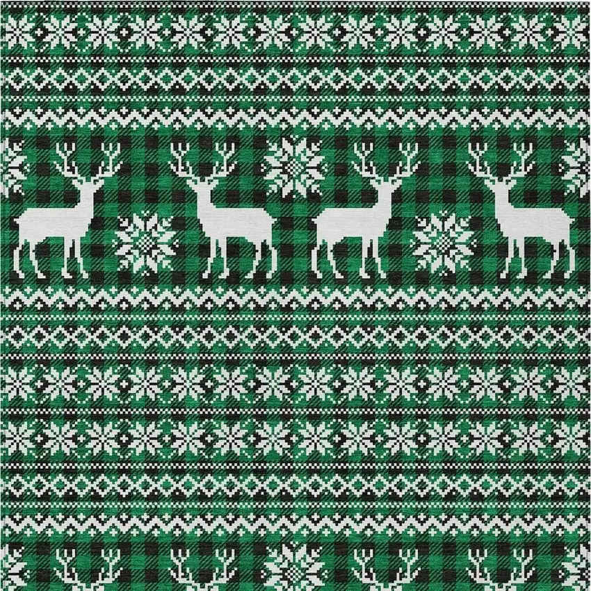 Green Black And Ivory Animal Print Washable Indoor Outdoor Area Rug Photo 4