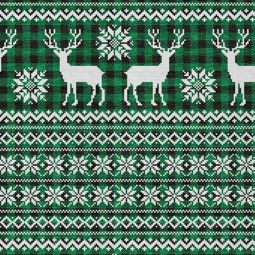 Green Black And Ivory Animal Print Washable Indoor Outdoor Area Rug Photo 3