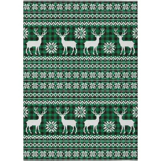 Green Black And Ivory Animal Print Washable Indoor Outdoor Area Rug Photo 1