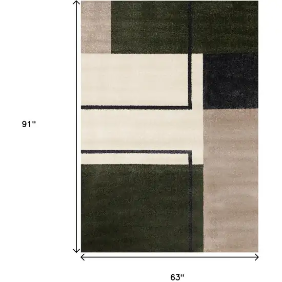 Green Black And Ivory Geometric Area Rug Photo 3