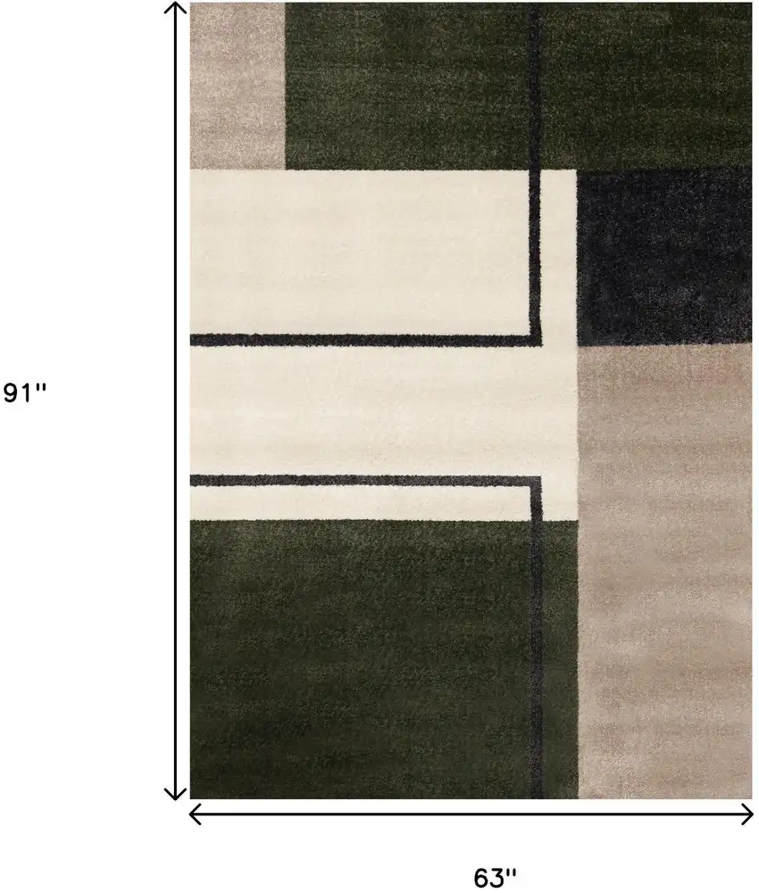 Green Black And Ivory Geometric Area Rug Photo 3