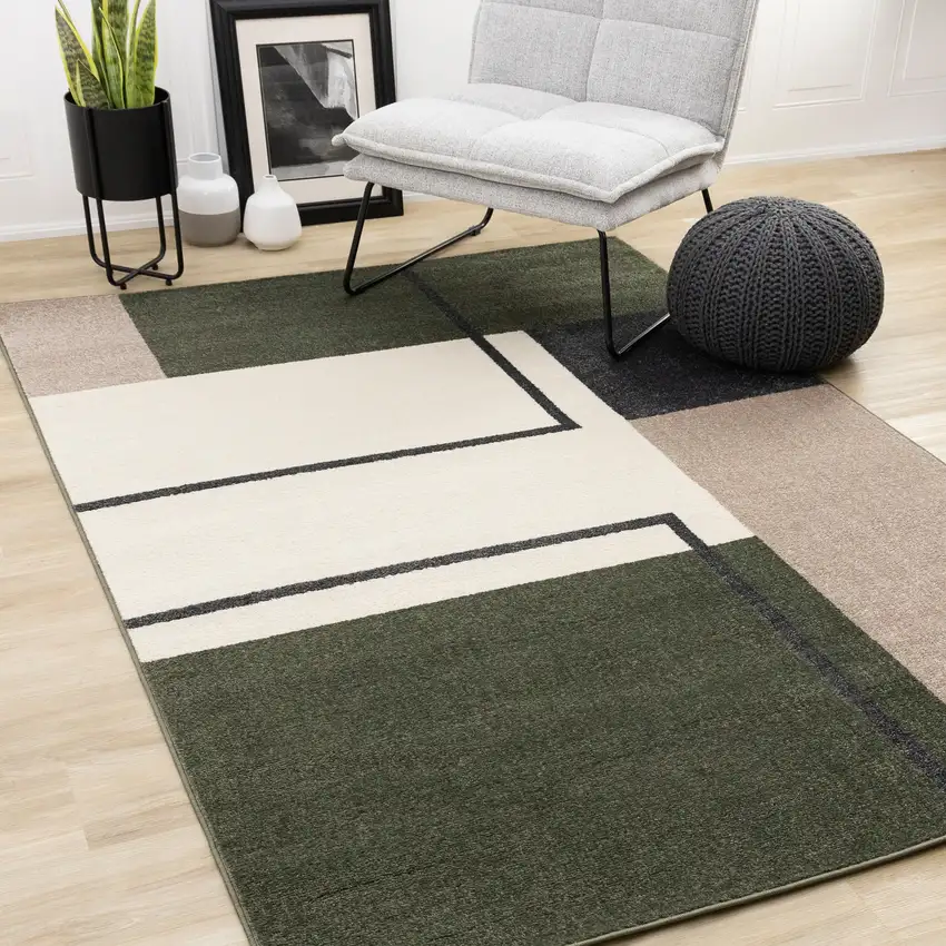 Green Black And Ivory Geometric Area Rug Photo 4