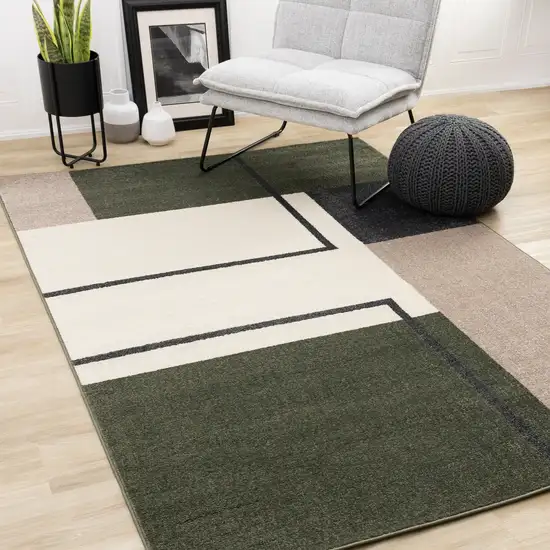 Green Black And Ivory Geometric Area Rug Photo 5