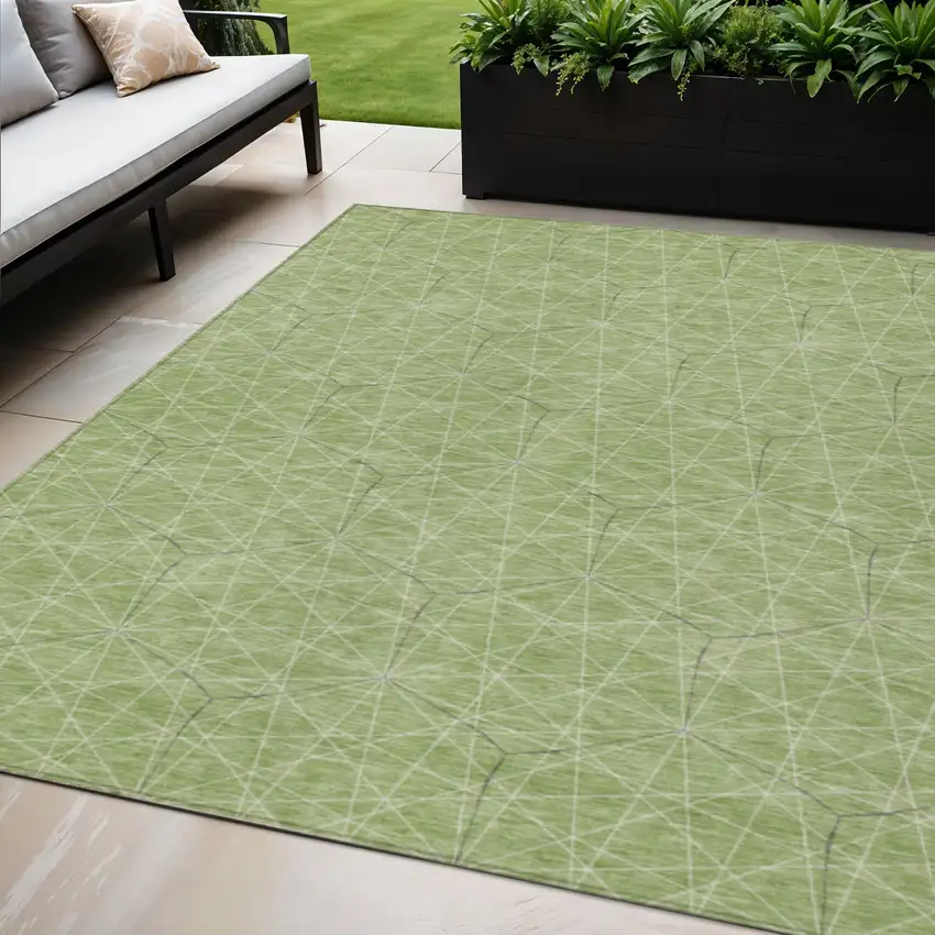 Green Black And Ivory Geometric Washable Indoor Outdoor Area Rug Photo 1