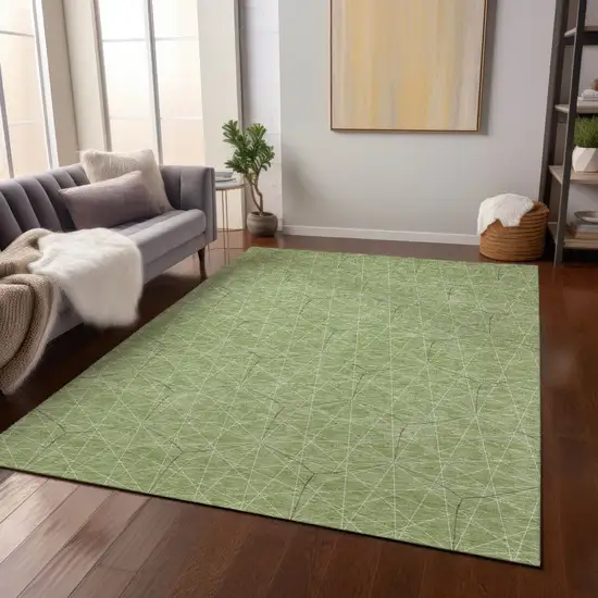 Green Black And Ivory Geometric Washable Indoor Outdoor Area Rug Photo 8