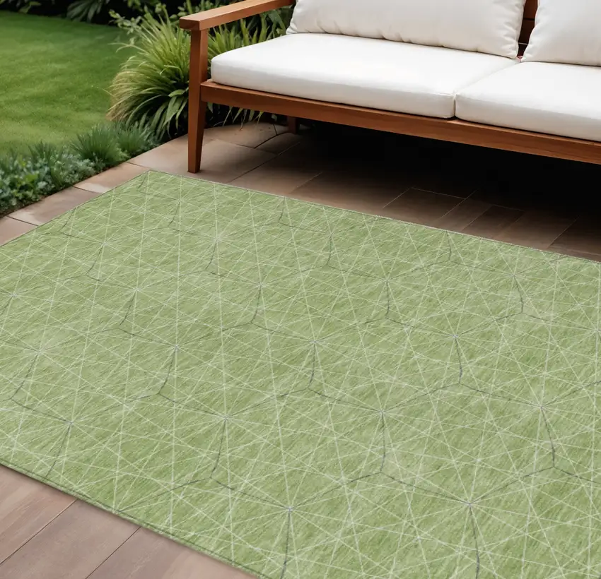 Green Black And Ivory Geometric Washable Indoor Outdoor Area Rug Photo 1