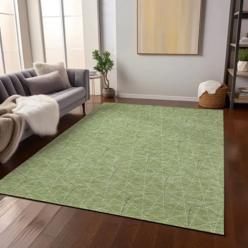 Green Black And Ivory Geometric Washable Indoor Outdoor Area Rug Photo 7