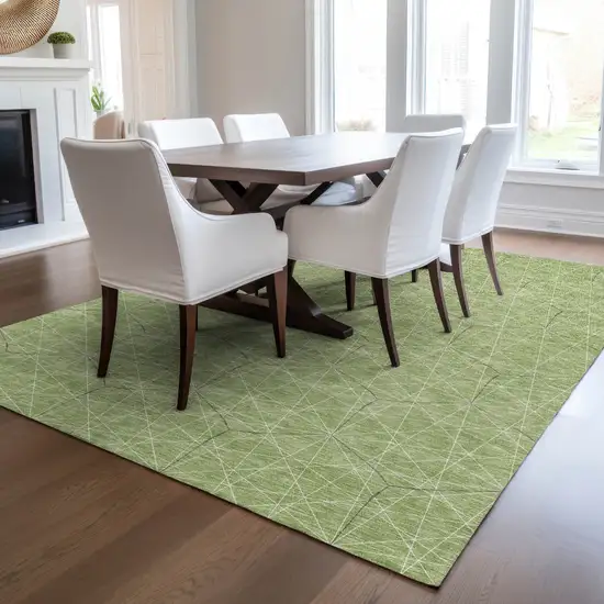 Green Black And Ivory Geometric Washable Indoor Outdoor Area Rug Photo 9