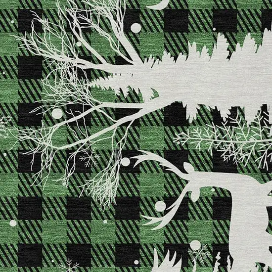 Green Black And Ivory Plaid Washable Indoor Outdoor Area Rug Photo 3