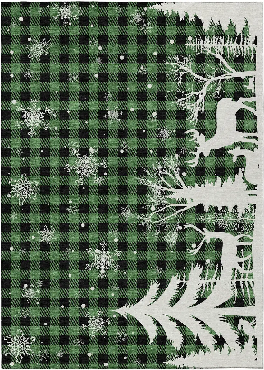 Green Black And Ivory Plaid Washable Indoor Outdoor Area Rug Photo 2