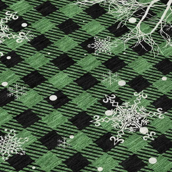 Green Black And Ivory Plaid Washable Indoor Outdoor Area Rug Photo 9