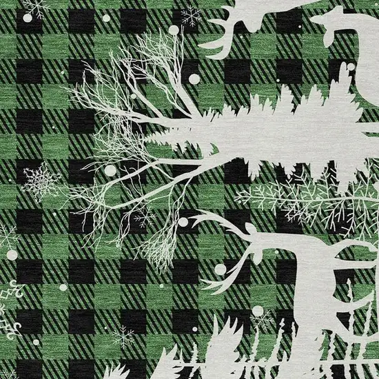 Green Black And Ivory Plaid Washable Indoor Outdoor Area Rug Photo 4